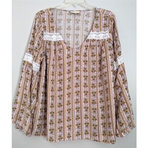 Modcloth Boho Floral Lace Trumpet Bell Sleeves Top